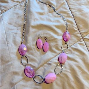 Pink and silver necklace and matching earrings